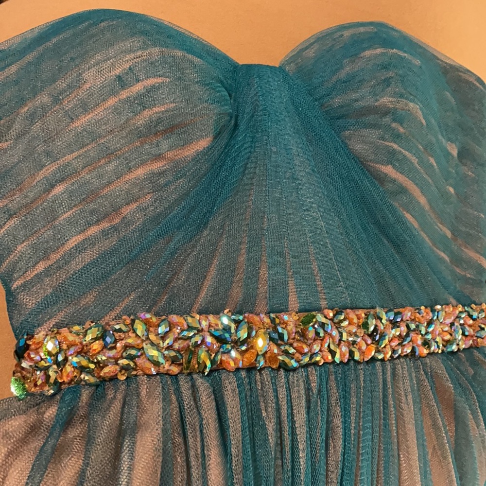 Cache teal and tan tulle cocktail prom dress - Picture 1 of 15